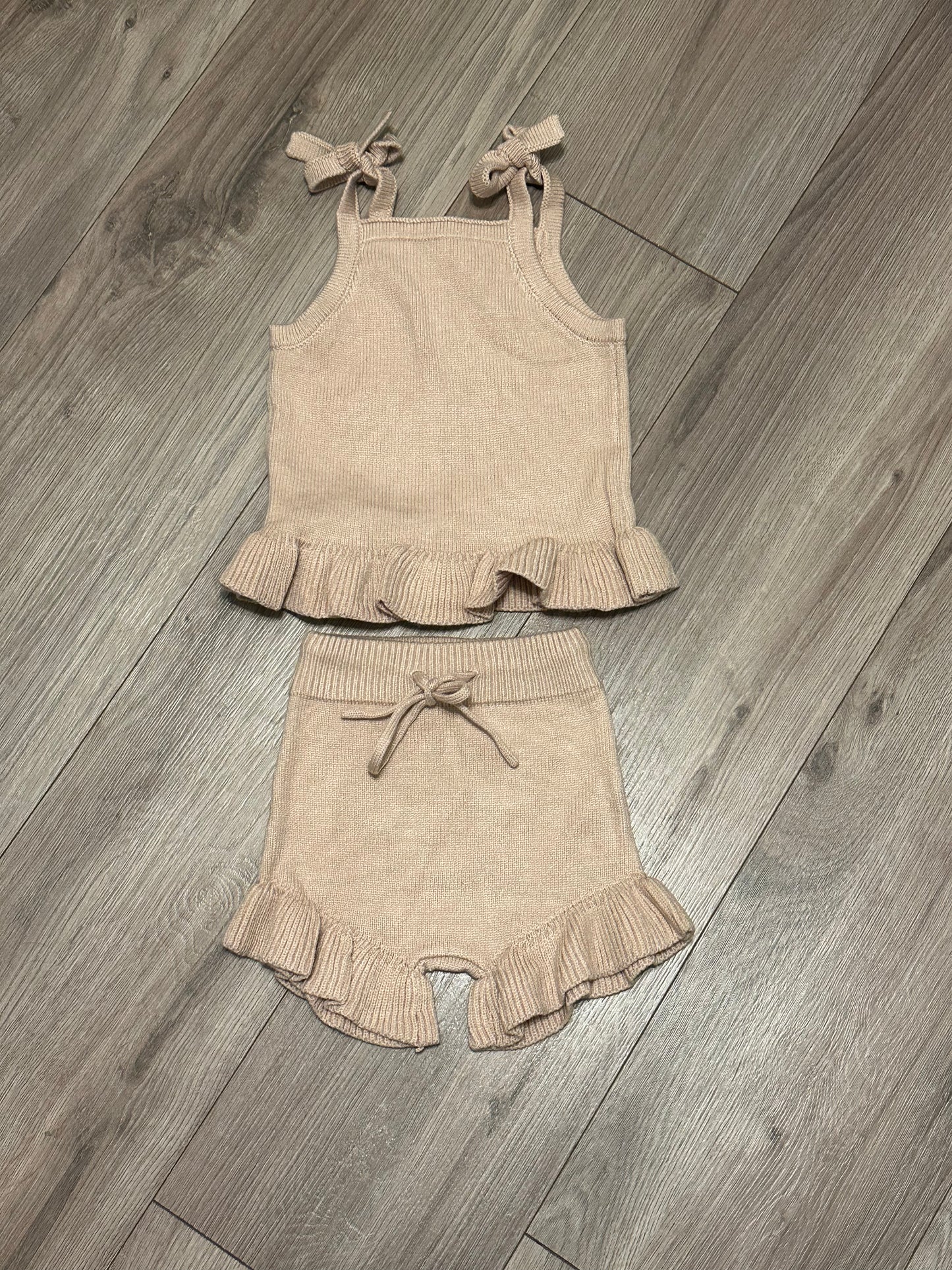 Knit Ruffle Tan Two-Piece Set