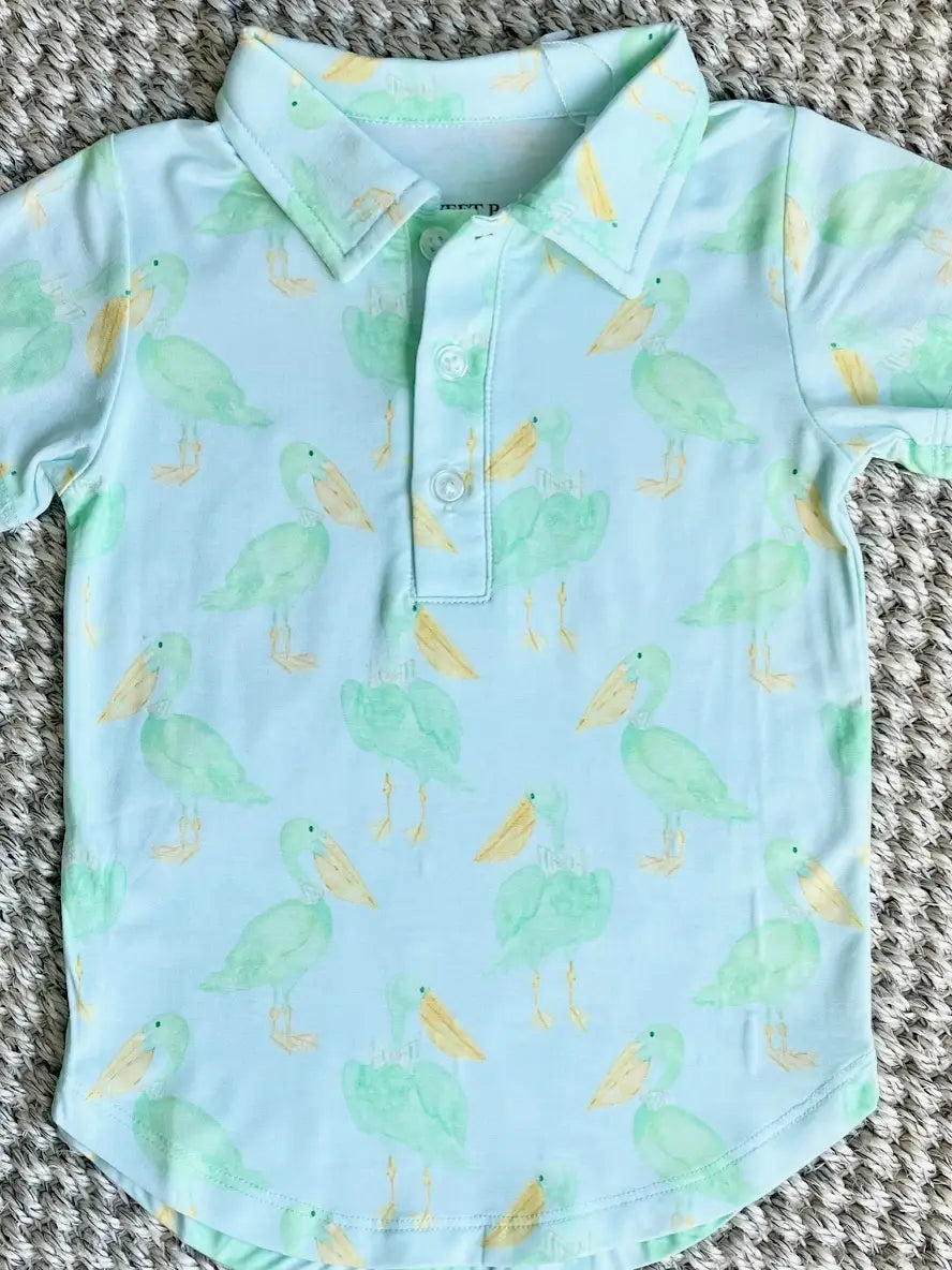 Mint Pelican Bamboo Polo Shirt