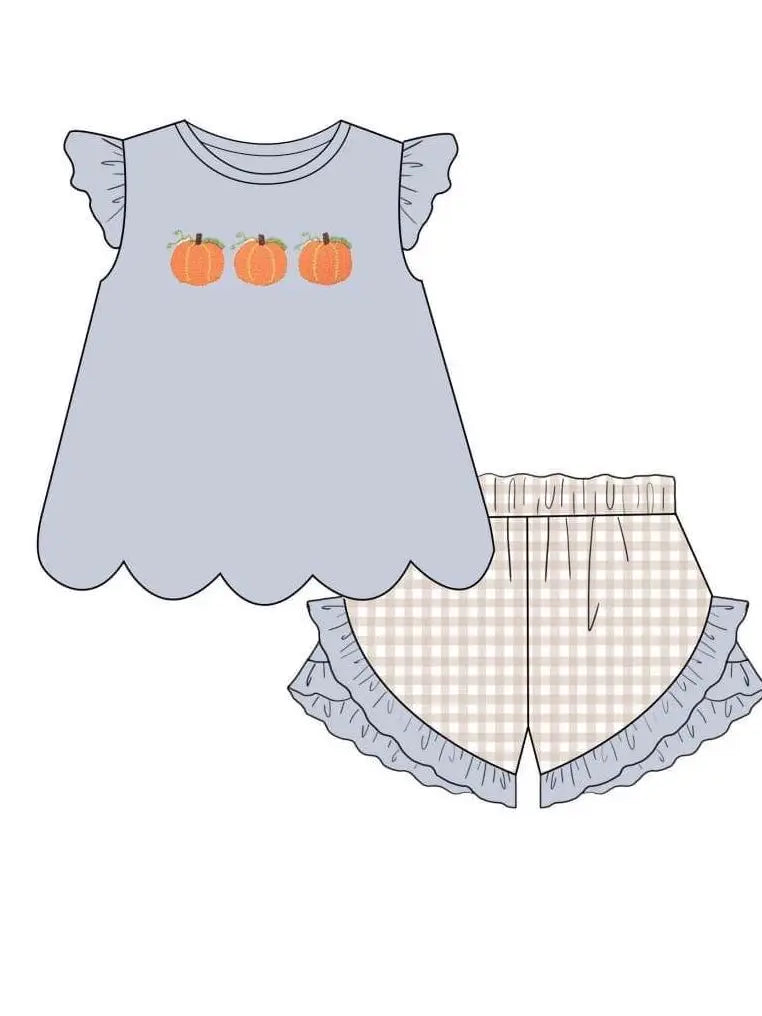 Pumpkin Trio French Knot Girl Set
