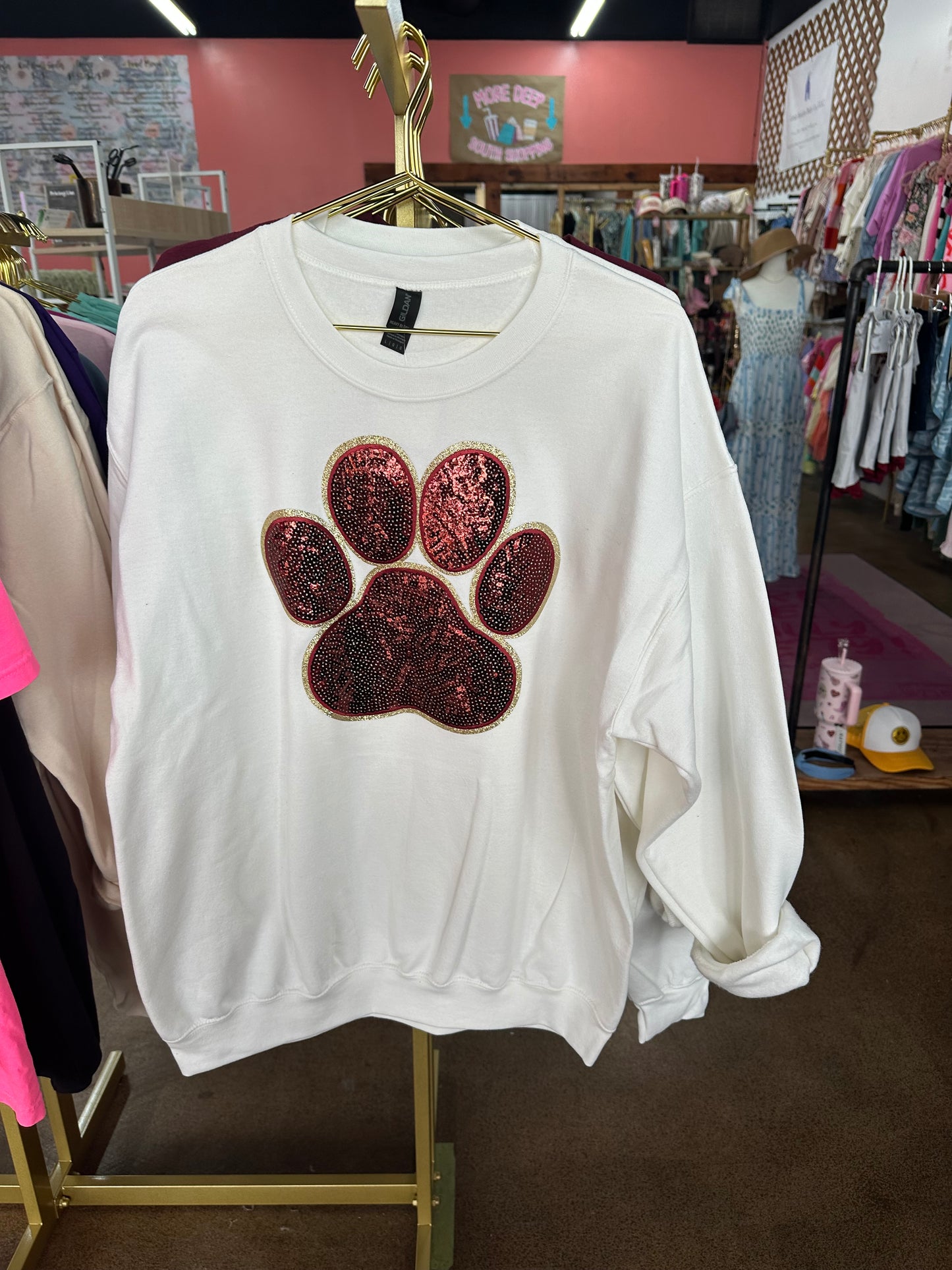 Maroon Sequin Dawg Paw Print Sweatshirt