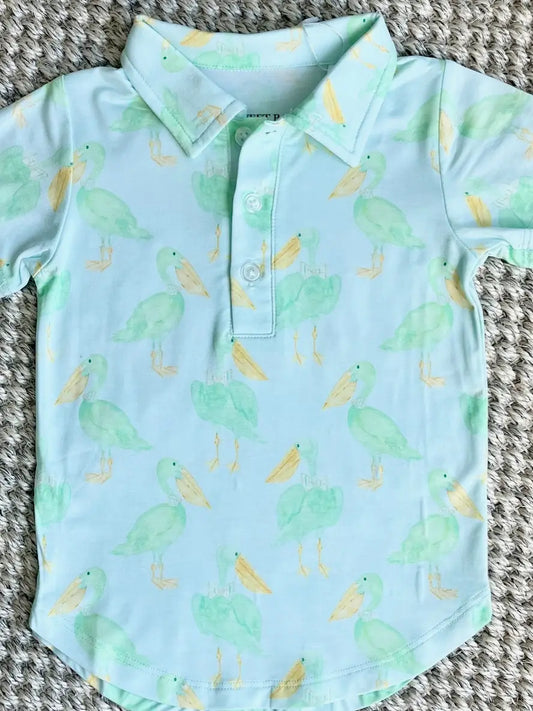 Mint Pelican Bamboo Polo Shirt