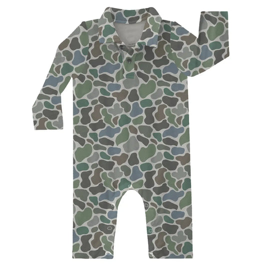 Pebble Camo Bamboo LS Polo Romper