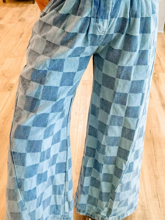 Checkered Denim Pants