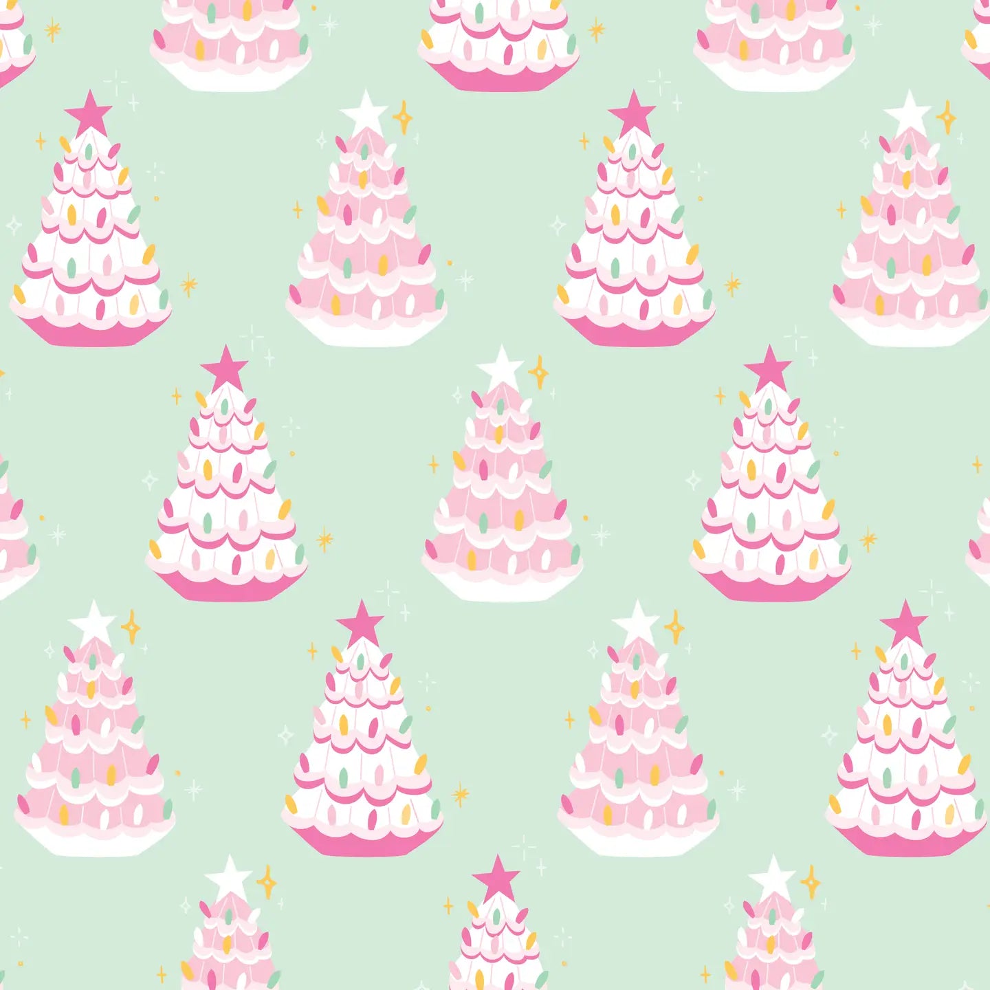 Retro Pink Christmas Tree Wrapping Paper