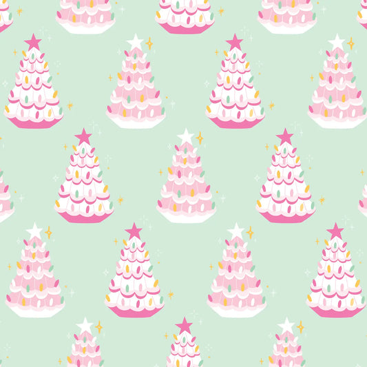 Retro Pink Christmas Tree Wrapping Paper
