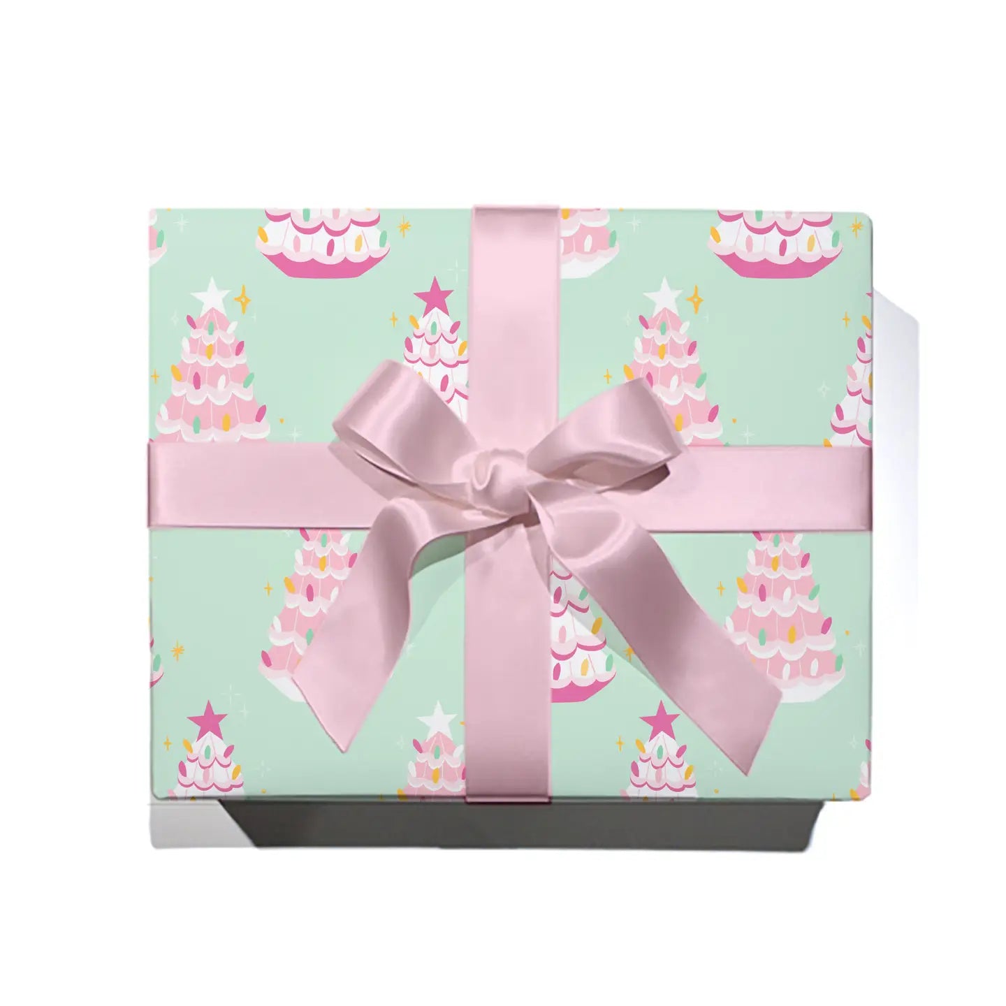 Retro Pink Christmas Tree Wrapping Paper