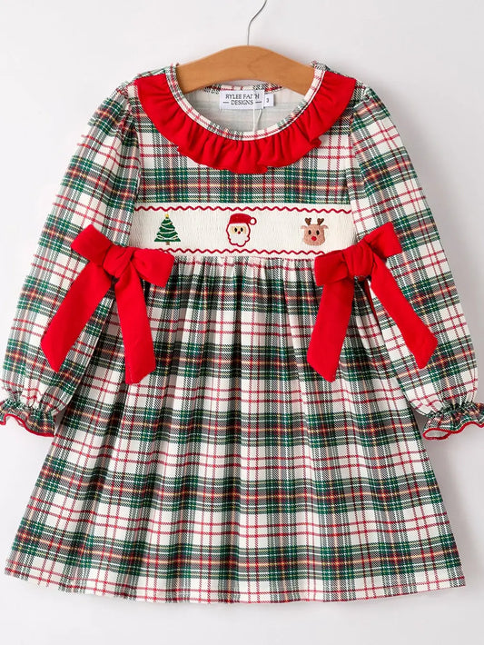 Christmas Embroidery Smocked Dress