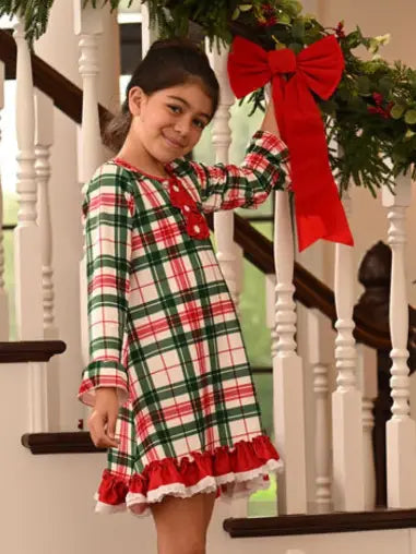 Christmas Plaid Ruffle Gown