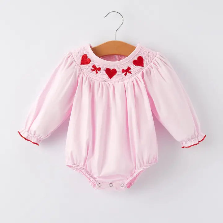 Pink Smocked Valentine Bubble & Dress